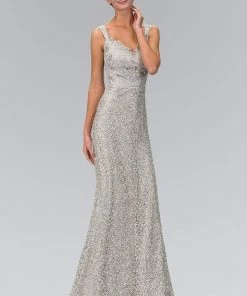 Elizabeth K - GL1096 Embellished V-Neck Trumpet Dress