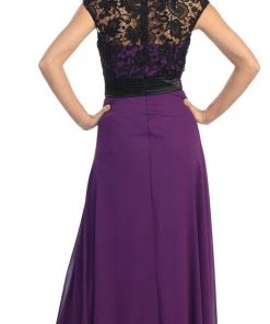 Elizabeth K - GL1099 Laced Cap Sleeve Illusion Bateau Neck Dress