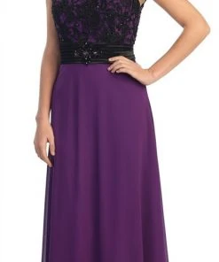 Elizabeth K - GL1099 Laced Cap Sleeve Illusion Bateau Neck Dress