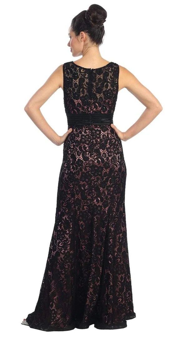 Elizabeth K - GL1101 Lace Embellished Bateau Neck Sheath Dress 6 Elizabeth K - GL1101 Lace Embellished Bateau Neck Sheath Dress