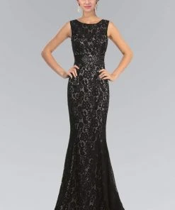 Elizabeth K - GL1101 Lace Embellished Bateau Neck Sheath Dress