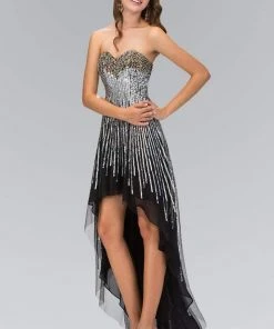Elizabeth K - GL1127 Strapless Embellished Hi Lo Dress