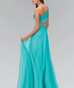 Elizabeth K - GL1129 Crystal-Ornate Asymmetrical Chiffon Gown