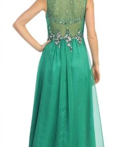 Formal Gowns Elizabeth K - GL1131 Bateau Illusion Bejeweled Chiffon Gown