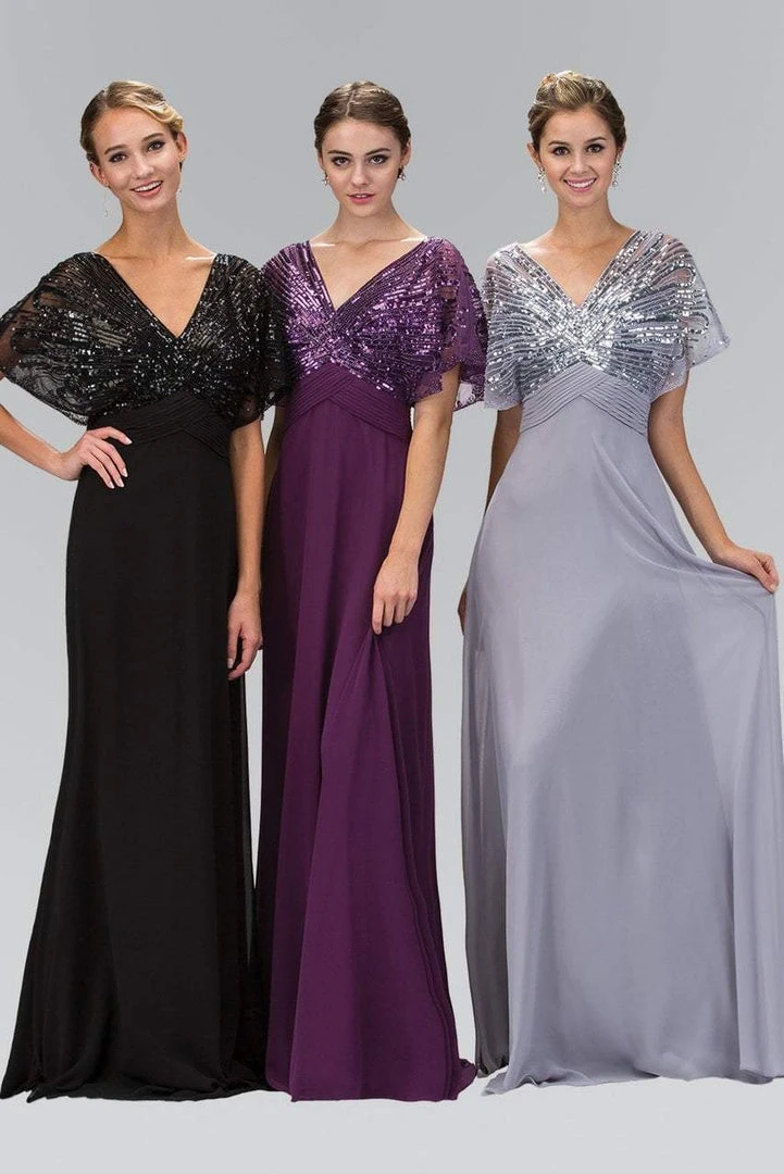 Formal Gowns Elizabeth K - GL1145 Sequined V-neck Chiffon A-line Dress 4 Formal Gowns Elizabeth K - GL1145 Sequined V-neck Chiffon A-line Dress