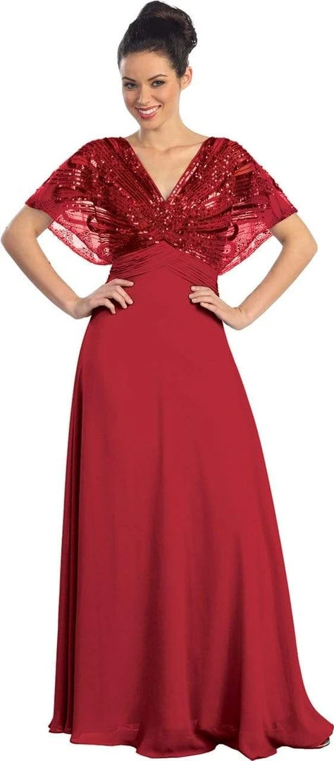 Formal Gowns Elizabeth K - GL1145 Sequined V-neck Chiffon A-line Dress 3 Formal Gowns Elizabeth K - GL1145 Sequined V-neck Chiffon A-line Dress