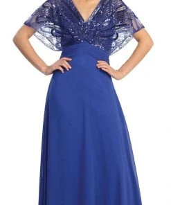 Formal Gowns Elizabeth K - GL1145 Sequined V-neck Chiffon A-line Dress 7 Formal Gowns Elizabeth K - GL1145 Sequined V-neck Chiffon A-line Dress