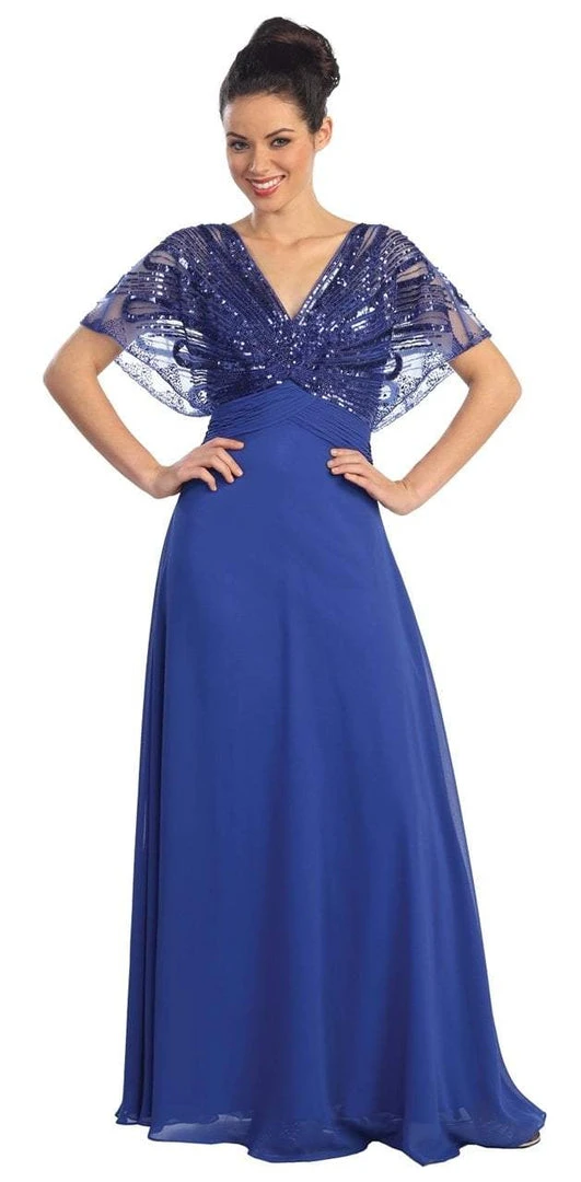 Formal Gowns Elizabeth K - GL1145 Sequined V-neck Chiffon A-line Dress 5 Formal Gowns Elizabeth K - GL1145 Sequined V-neck Chiffon A-line Dress
