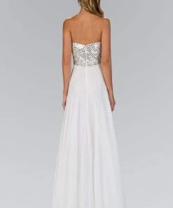 Elizabeth K - GL1149 Jeweled Strapless Chiffon A-Line Gown