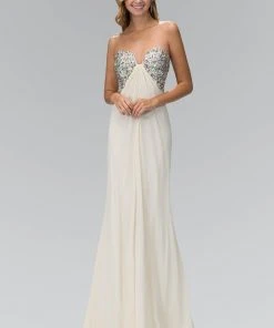 Elizabeth K - GL1151 Jewel Accented Sweetheart Chiffon Dress Formal Gowns