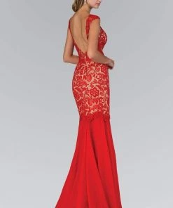 Elizabeth K - GL1152 Laced Bateau Neck Chiffon Trumpet Gown 9 Elizabeth K - GL1152 Laced Bateau Neck Chiffon Trumpet Gown