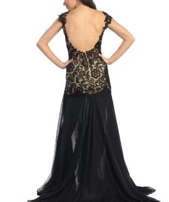Elizabeth K - GL1152 Laced Bateau Neck Chiffon Trumpet Gown 7 Elizabeth K - GL1152 Laced Bateau Neck Chiffon Trumpet Gown