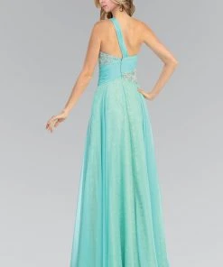 Elizabeth K - GL1154 Asymmetrical Ruched Ornate Gown Formal Gowns