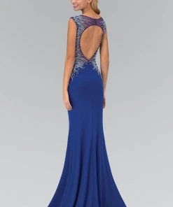 Elizabeth K - GL1306 Bead Embellished Boat Neck Jersey Gown Formal Gowns