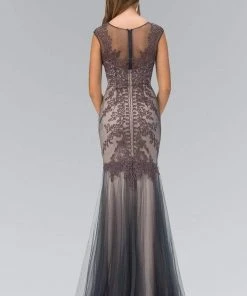 Formal Gowns Elizabeth K - GL1309 Embroidered Illusion Bateau Neck Trumpet Gown 7 Formal Gowns Elizabeth K - GL1309 Embroidered Illusion Bateau Neck Trumpet Gown