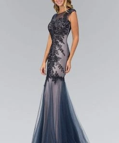 Formal Gowns Elizabeth K - GL1309 Embroidered Illusion Bateau Neck Trumpet Gown 8 Formal Gowns Elizabeth K - GL1309 Embroidered Illusion Bateau Neck Trumpet Gown