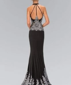 Elizabeth K - GL1325 Baroque Lace V-Neck Sheath Gown Formal Gowns