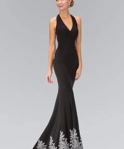 Elizabeth K - GL1325 Baroque Lace V-Neck Sheath Gown Formal Gowns