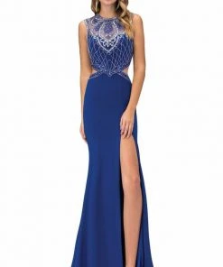 Formal Gowns Elizabeth K - GL1328 Embellished Illusion Jewel Sheath Dress