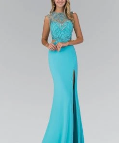 Formal Gowns Elizabeth K - GL1328 Embellished Illusion Jewel Sheath Dress
