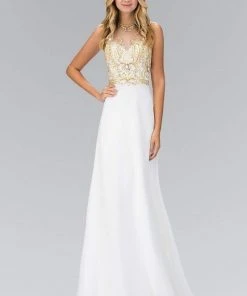 Elizabeth K - GL1329 Gilt Beaded Illusion A-Line Gown 8 Elizabeth K - GL1329 Gilt Beaded Illusion A-Line Gown