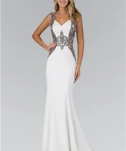 Elizabeth K - GL1347 Beaded Lace Applique Sweetheart Jersey Gown Formal Gowns