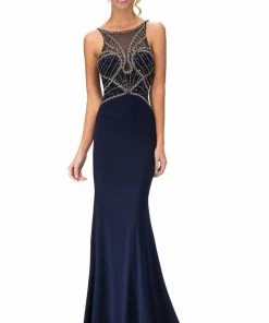 Formal Gowns Elizabeth K - GL1360 Jewel Embellished Spaghetti Strap Jersey Gown