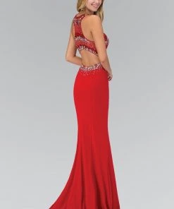 Elizabeth K - GL1361 Jewel-Accented Halter Neck Gown Formal Gowns