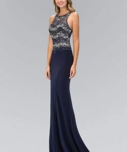 Elizabeth K - GL1361 Jewel-Accented Halter Neck Gown Formal Gowns