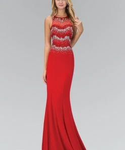 Elizabeth K - GL1361 Jewel-Accented Halter Neck Gown Formal Gowns