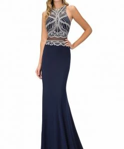 Elizabeth K - GL1362 Beaded Bateau Neckline With Sheer Waist Jersey Gown Formal Gowns 6 Elizabeth K - GL1362 Beaded Bateau Neckline With Sheer Waist Jersey Gown Formal Gowns