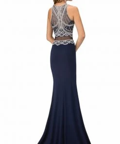 Elizabeth K - GL1362 Beaded Bateau Neckline With Sheer Waist Jersey Gown Formal Gowns 7 Elizabeth K - GL1362 Beaded Bateau Neckline With Sheer Waist Jersey Gown Formal Gowns