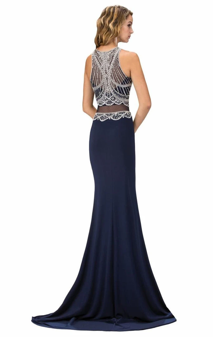Elizabeth K - GL1362 Beaded Bateau Neckline With Sheer Waist Jersey Gown Formal Gowns 5 Elizabeth K - GL1362 Beaded Bateau Neckline With Sheer Waist Jersey Gown Formal Gowns