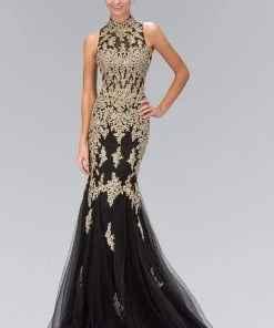 Elizabeth K - GL1365 Embellished High Neck Mermaid Gown Formal Gowns