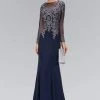 Elizabeth K - GL1368 Laced Bateau Neck Long Sleeve Dress Formal Gowns