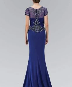 Elizabeth K - GL1370 Short Sleeve V-Neck Jersey Gown