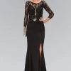 Formal Gowns Elizabeth K - GL1371 Lace Embellished Bodice With Three Quarter Sleeves Gown 1 Formal Gowns Elizabeth K - GL1371 Lace Embellished Bodice With Three Quarter Sleeves Gown