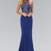Elizabeth K - GL1373 Jewel-Accented Halter Neck Jersey Gown