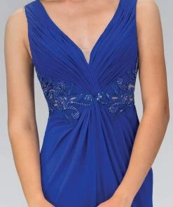Elizabeth K GL1377 Embellished Ruched V-Neck A-line Dress - 1 Pc Royal Blue In Size XS Available Formal Gowns 9 Elizabeth K GL1377 Embellished Ruched V-Neck A-line Dress - 1 Pc Royal Blue In Size XS Available Formal Gowns