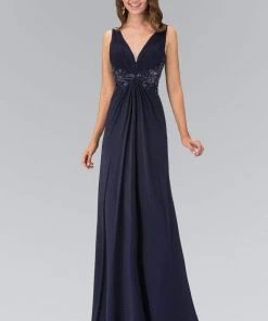 Elizabeth K GL1377 Embellished Ruched V-Neck A-line Dress - 1 Pc Royal Blue In Size XS Available Formal Gowns 10 Elizabeth K GL1377 Embellished Ruched V-Neck A-line Dress - 1 Pc Royal Blue In Size XS Available Formal Gowns