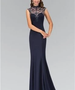 Elizabeth K - GL1383 Beaded High Neck With Open Back Gown Formal Gowns