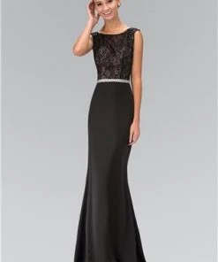 Elizabeth K - GL1388 Embellished Bateau Neckline Open Back Gown Formal Gowns