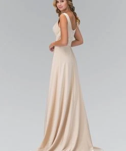 Elizabeth K - GL1391 Bateau Neck Jersey Dress Formal Gowns