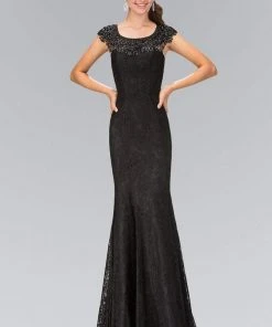 Formal Gowns Elizabeth K - GL1394 Ornate Yoke Lace Illusion Sheath Gown