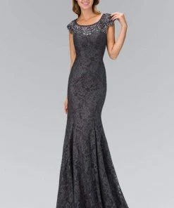 Formal Gowns Elizabeth K - GL1394 Ornate Yoke Lace Illusion Sheath Gown