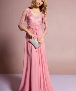 Elizabeth K - GL1397 Lace V-Neck A-Line Gown With Bolero Formal Gowns 14 Elizabeth K - GL1397 Lace V-Neck A-Line Gown With Bolero Formal Gowns