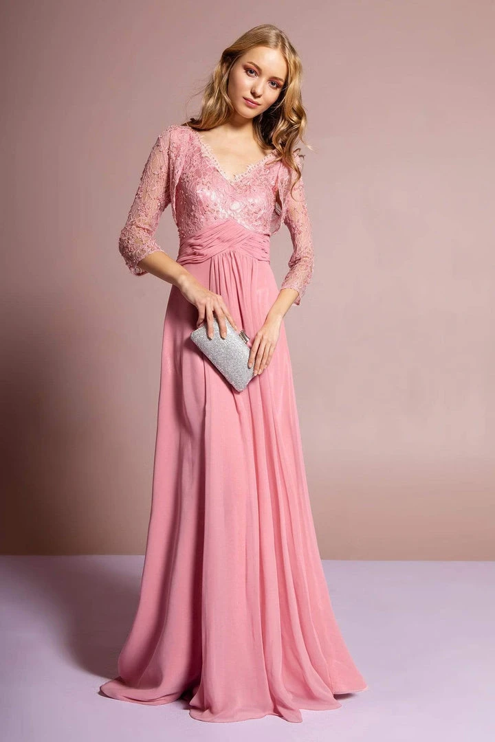 Elizabeth K - GL1397 Lace V-Neck A-Line Gown With Bolero Formal Gowns 8 Elizabeth K - GL1397 Lace V-Neck A-Line Gown With Bolero Formal Gowns