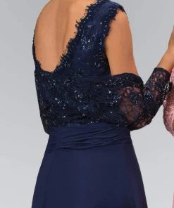 Elizabeth K - GL1397 Lace V-Neck A-Line Gown With Bolero Formal Gowns 13 Elizabeth K - GL1397 Lace V-Neck A-Line Gown With Bolero Formal Gowns