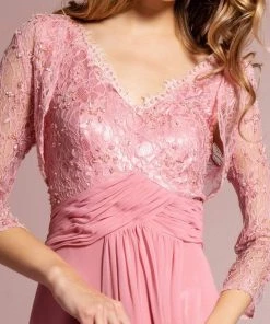 Elizabeth K - GL1397 Lace V-Neck A-Line Gown With Bolero Formal Gowns 15 Elizabeth K - GL1397 Lace V-Neck A-Line Gown With Bolero Formal Gowns