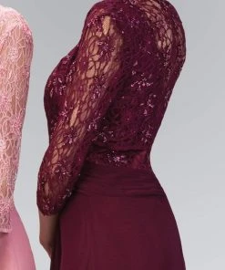 Elizabeth K - GL1397 Lace V-Neck A-Line Gown With Bolero Formal Gowns 12 Elizabeth K - GL1397 Lace V-Neck A-Line Gown With Bolero Formal Gowns